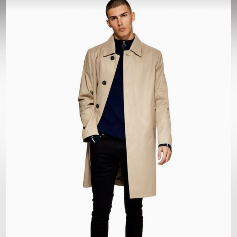 Mens vintage trench with removable fleece vest, a classic in neutral tan size M